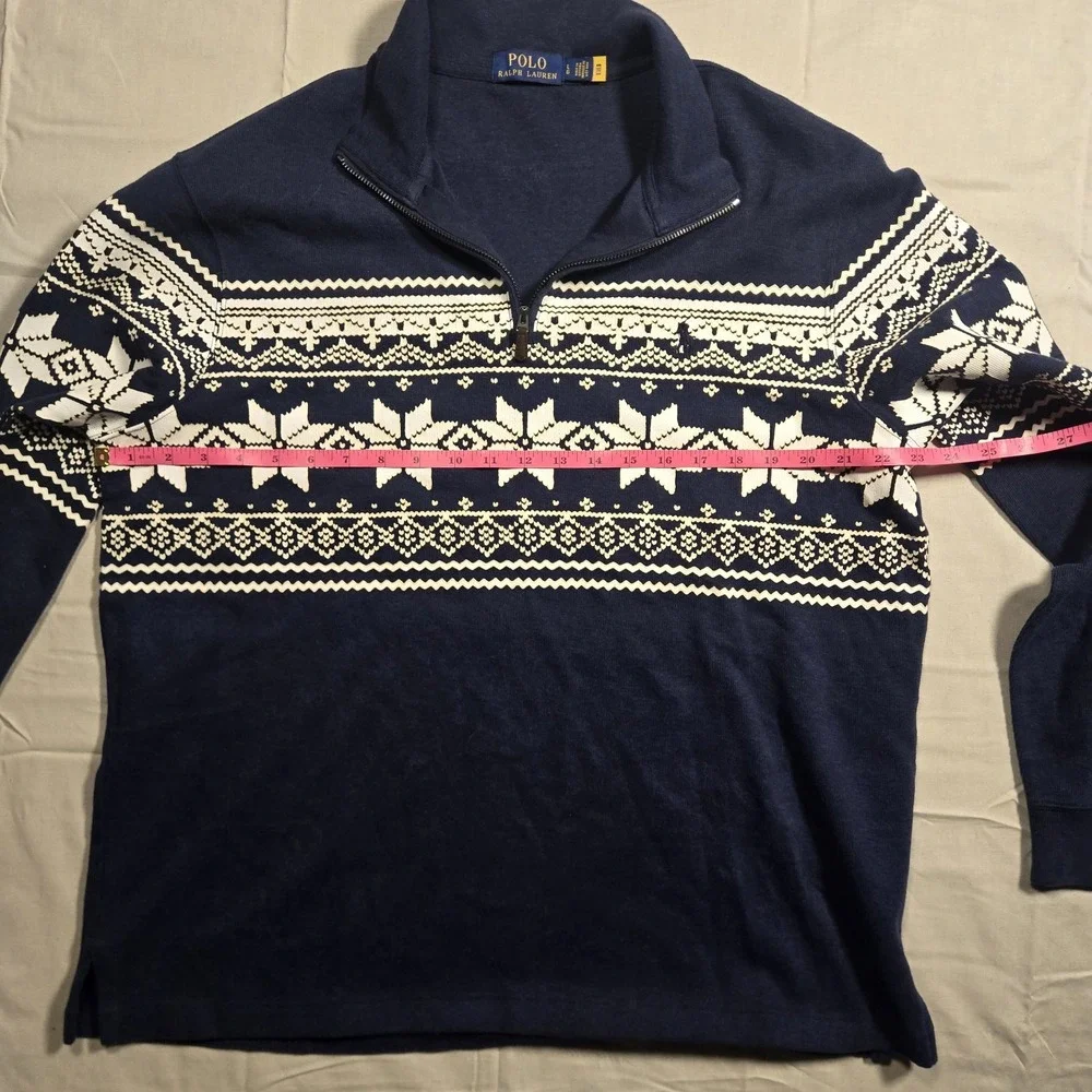 Polo Ralph Lauren 1/4 Zip Sweater Mens L Estate Rib SNOWFLAKE pattern
